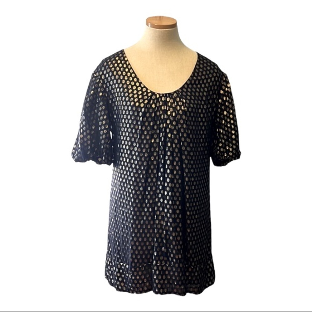 French Connection Polka Dot Metallic Tunic Mini Dress, Gold and Black, size 4